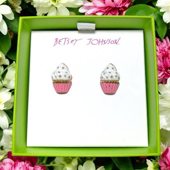 Betsey Johnson Cute Crystal Sprinkles Cupcake Earrings NIB - Picture 3 of 5